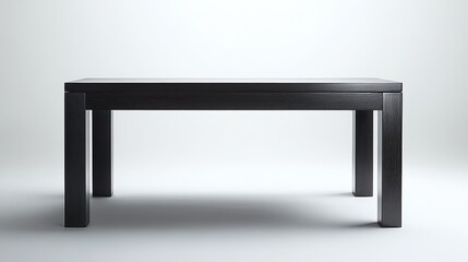 A sleek black Parsons table, its dark wood finish gleaming under the soft light, stands majestically isolated against an ethereal, transparent backdrop.