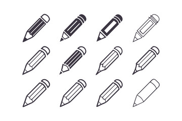 Pencil Icon Set Vector Clipart Collection on White Background