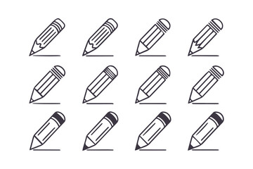 Pencil Icon Set Collection. Pencil Vector Clipart Illustration Isolated on a White Background