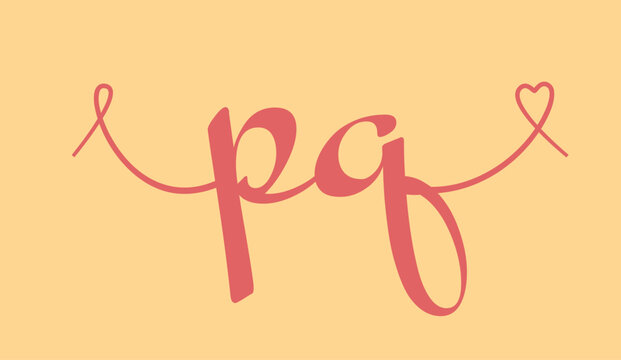 PQ initial wedding monogram calligraphy vector illustration. Hand drawn lettering p and q love logo design for valentines day poster, greeting card