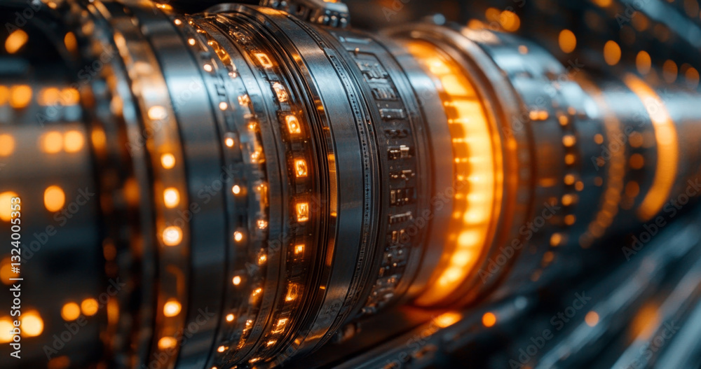 Aufkleber Advanced quantum computing hardware displays intricate designs showcasing qubits, superposition, and entanglement. Illuminated circuits highlight the complex architecture used for data processing.