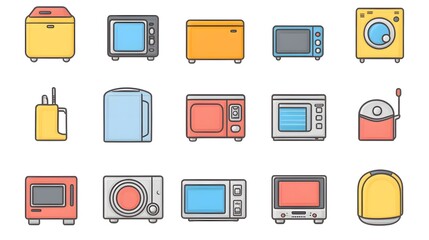 Set of Multicolored Icons Representing Various Types of Home Appliances