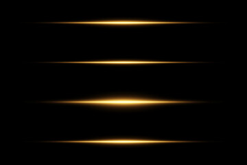 Golden glowing lines, neon light beam effect. On a black background.