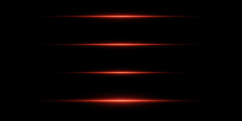 Fototapeta premium Red horizontal neon highlights. On a black background.