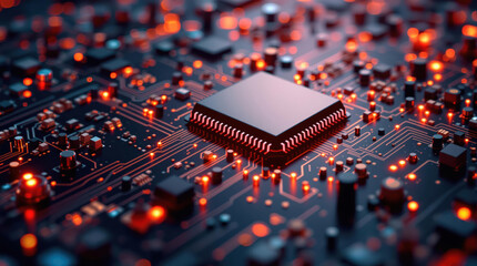 High-tech circuit board background, abstract digital technology presentations, electronic components, digital infrastructure, blue tech theme, modern electronics evolution expansion background image