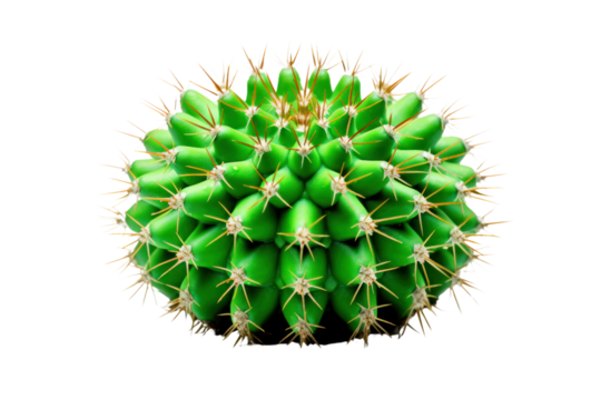 A vibrant green cactus with intricate spines, showcasing a variety of textures and shapes, isolated on white background