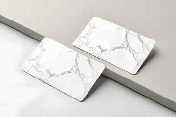 Elegant business card mockup with a marble effect on a neutral background. Realistic template for branding and corporate identity. High-resolution design with soft lighting.