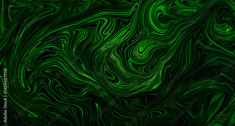 Poster Dark green swirling lines create an abstract, flowing design. The wavy pattern resembles liquid movement with shades of green giving depth and texture to the image.