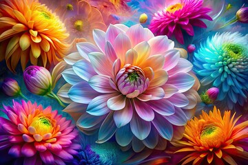 Fototapeta premium Surreal, abstract floral long exposure photography; isolated, cut-out blooms create a dreamy, artistic botanical digital print.