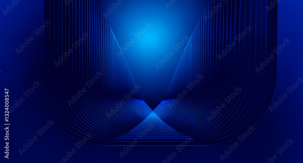 Leinwandbilder Abstract blue background featuring radiating lines and a gradient light effect, creating a sense of depth and modern, abstract visual appeal.