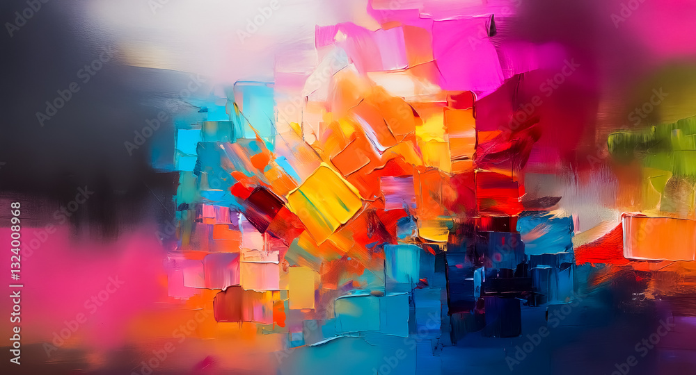 Leinwandbilder colorful abstract painting with dynamic brushstrokes and geometric blocks. vivid modern artistic exp