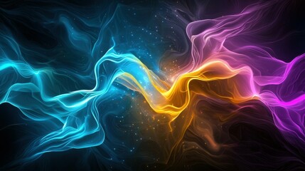 Cosmic neon waves abstract art digital space textured background vibrant environment dynamic viewpoint