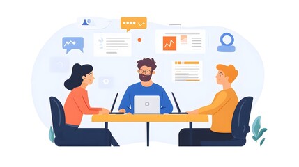 Professional Marketing Team Collaboration Illustration Isolated on White Background