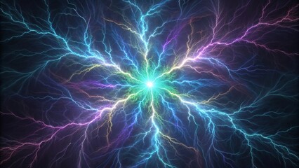 a high-detail abstract fractal explosion, where energy radiates outward in intricate, web-like patterns