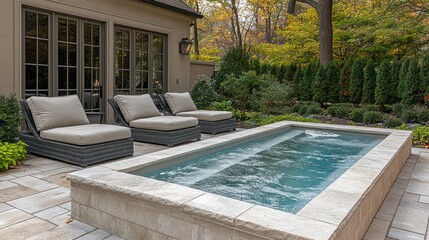 Plunge pool patio autumn backyard relaxation