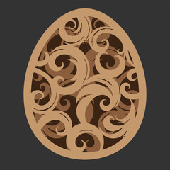 Easter egg design with pattern. Easter decoration laser cut template for cutting machine