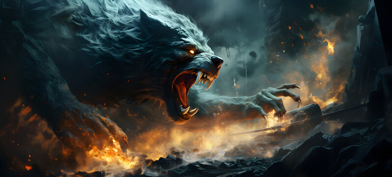 epic fenrir battle, ai generative
