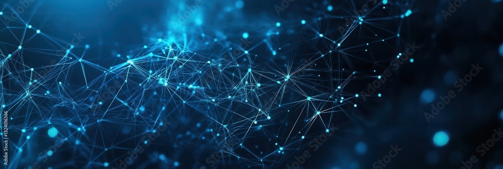 Poster Futuristic neural network patterns create a deep blue and cyan ambiance in a cutting-edge tech design environment