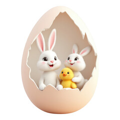 Fototapeta premium Easter Bunnies & Chick Hatching Egg.