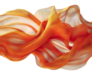 Abstract orange fabric flowing in dynamic motion.  Elegantly swirling, it evokes concepts of fluidity, energy, and movement.