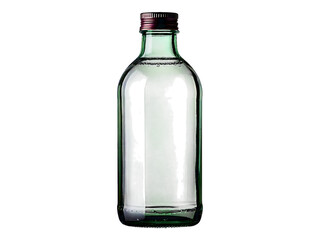 Clean, studio shot of a clear liquid in a dark-green glass bottle with a metallic cap. Perfect for product packaging, health  beauty, or beverage concepts. Versatile image for various applications.