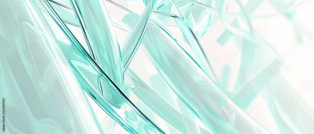 Wall mural soft blue glow transparent shine curve gloss wave flow bend curl striped line glass macro close up, 
