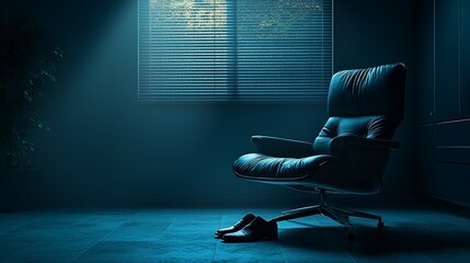Mysterious shadows in an office dark room photography atmospheric lighting close-up suspenseful concept