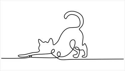 Cat in one continuous line drawing vector illustration. One line drawing. Cat sitting with curled tail. Stock illustration, continuous line drawing of Cat. one line cat shape with pro..