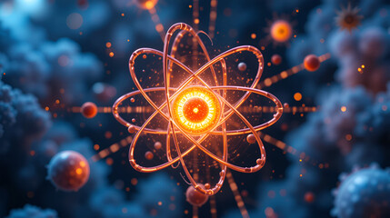 Atomic structure. Scientific breakthrough. Modern scientific research on nuclear fusion. Innovations in physics 3D illustration