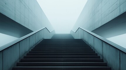 Obraz premium Mysterious staircase ascending modern architecture minimalist design urban environment low angle abstract concept