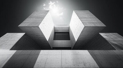 Modern architectural structure urban setting black and white photography dramatic light abstract design