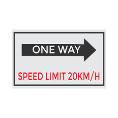 One Way Speed Limit 20 kmh warning signage vector illustration