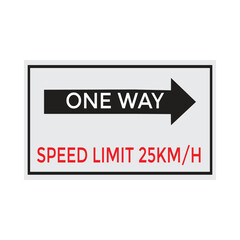 One Way Speed Limit 25 kmh warning signage vector illustration