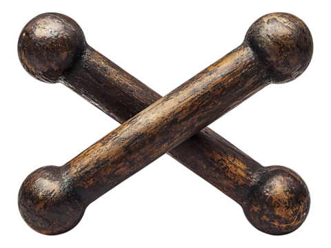 Rustic wooden boneshaped objects, crossed in an X shape, evoke a sense of age and possible symbolism.