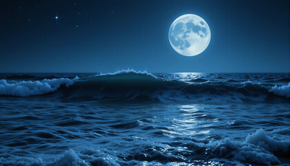 Moonlit ocean waves under a starry night sky