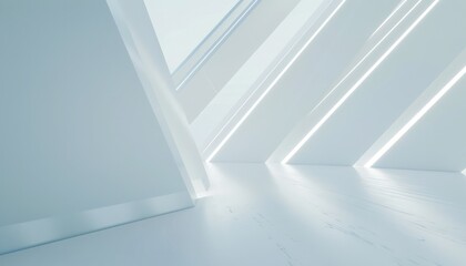 Obraz premium Soft white blue structure architecture building way hall room modern futuristic minimal perspective wallpaper.