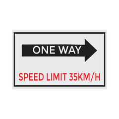 Fototapeta premium One Way Speed Limit 35 kmh warning signage vector illustration