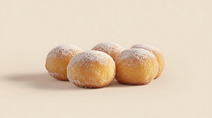 Close-up of vanilla bean bomboloni with a smooth, golden crust, filled with vanilla bean custard