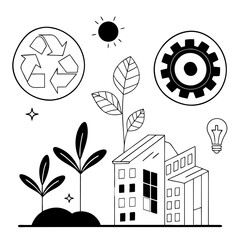 Obraz premium vector set of ecology icons and eco friendly green architecture