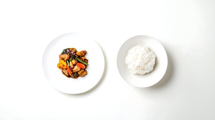 Delicious stir fried vegetables and chicken served with rice
