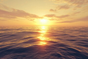 Obraz premium Vibrant sunset over calm ocean waters with reflection of golden hues