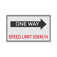 One Way Speed Limit 55 kmh warning signage vector illustration