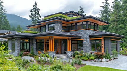Fototapeta premium Modern Luxury Home with Lush Landscaping