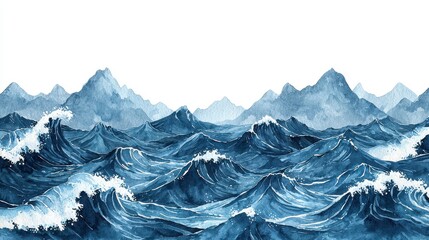 Obraz premium Dramatic Seascape with Turbulent Waves and Majestic Mountains in the Distance