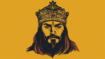 Fototapeta premium Indian king with a royal crown, icon style, plain background