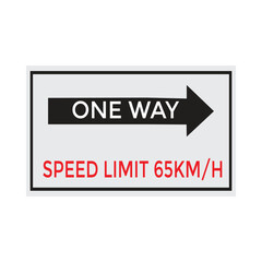 One Way Speed Limit 65 kmh warning signage vector illustration