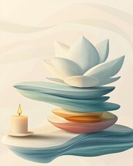 Minimal Zen Lotus and Candle Balance Art &ndash; Tranquil Spiritual Wellness Illustration, A serene lotus candle composition for peace, lotus balance therapy, minimalist wellness vibe.