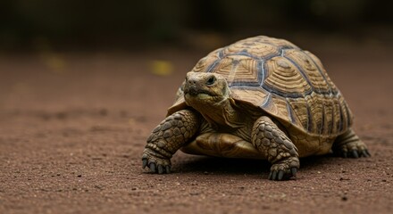 Obraz premium Tortoise walking on dirt path