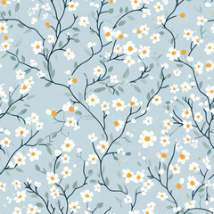 ditsy floral pattern, soft pastel blues, delicate, feminine, large scale pattern, prestine quality, seamless pattern 