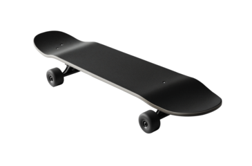 A sleek black skateboard, isolated on a transparent background, png. 